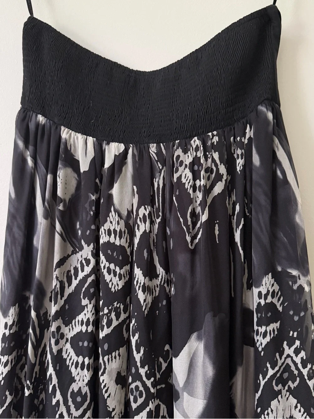 MM Couture Silk Maxi Dress Strapless Flowy Black and White - Picture 5 of 8